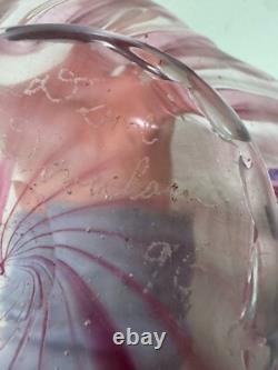 Signed DAVE DONALSON Hand Blown ART GLASS BOWL VASE Extra Large Ruffled Pink