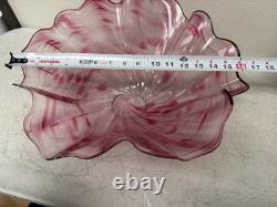 Signed DAVE DONALSON Hand Blown ART GLASS BOWL VASE Extra Large Ruffled Pink