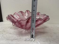 Signed DAVE DONALSON Hand Blown ART GLASS BOWL VASE Extra Large Ruffled Pink
