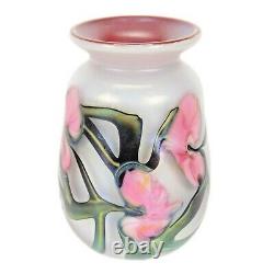 Signed John Lotton Pink Multiflora / White Opal Vase- Signed Dated 1990