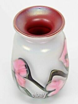 Signed John Lotton Pink Multiflora / White Opal Vase- Signed Dated 1990