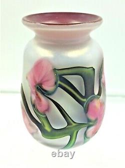 Signed John Lotton Pink Multiflora / White Opal Vase- Signed Dated 1990