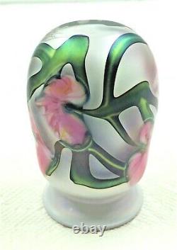 Signed John Lotton Pink Multiflora / White Opal Vase- Signed Dated 1990