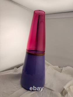 Signed Michael Jaross 1995 Art Glass Vase Pink Purple Cased Studio Glass MCM Signed Michael Jaross 1995 Art Glass Vase Pink Purple Cased Studio Glass MCM
