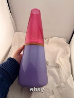 Signed Michael Jaross 1995 Art Glass Vase Pink Purple Cased Studio Glass MCM