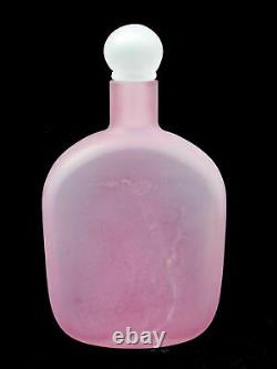 Signed Murano Art Glass Inciso Decanter Bottle And Stopper XL Size Pink White
