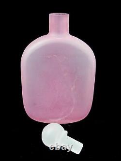 Signed Murano Art Glass Inciso Decanter Bottle And Stopper XL Size Pink White