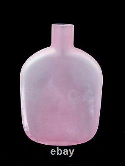 Signed Murano Art Glass Inciso Decanter Bottle And Stopper XL Size Pink White