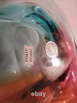 Signed Paul Harrie Art Glass Blue Yellow Pink Original Sticker Mint Condition