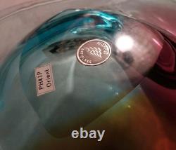 Signed Paul Harrie Art Glass Blue Yellow Pink Original Sticker Mint Condition