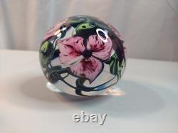 Signed Richard Olma 1998 3.5 Art Glass Hand Blown Flower Paperweight Pink Green