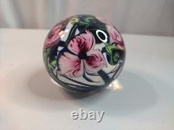 Signed Richard Olma 1998 3.5 Art Glass Hand Blown Flower Paperweight Pink Green