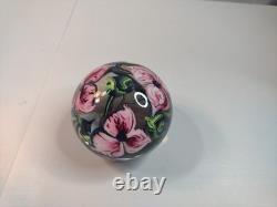 Signed Richard Olma 1998 3.5 Art Glass Hand Blown Flower Paperweight Pink Green