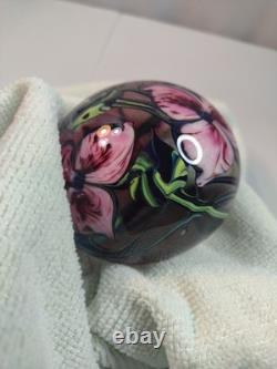 Signed Richard Olma 1998 3.5 Art Glass Hand Blown Flower Paperweight Pink Green