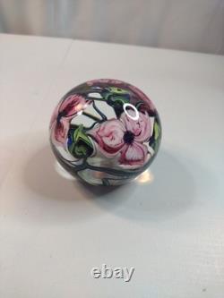Signed Richard Olma 1998 3.5 Art Glass Hand Blown Flower Paperweight Pink Green