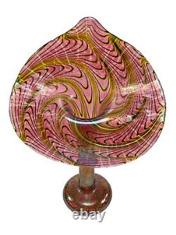 Signed Robert Held Art Glass, Iridized Pink Peacock Feather Jack In The Pulpit