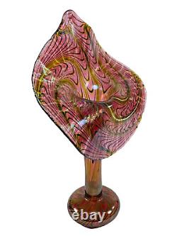 Signed Robert Held Art Glass, Iridized Pink Peacock Feather Jack In The Pulpit