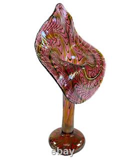 Signed Robert Held Art Glass, Iridized Pink Peacock Feather Jack In The Pulpit
