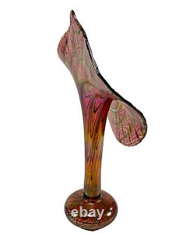 Signed Robert Held Art Glass, Iridized Pink Peacock Feather Jack In The Pulpit