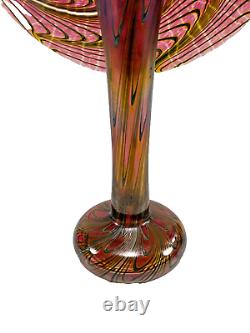 Signed Robert Held Art Glass, Iridized Pink Peacock Feather Jack In The Pulpit