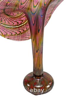 Signed Robert Held Art Glass, Iridized Pink Peacock Feather Jack In The Pulpit