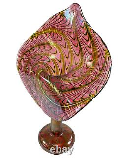 Signed Robert Held Art Glass, Iridized Pink Peacock Feather Jack In The Pulpit