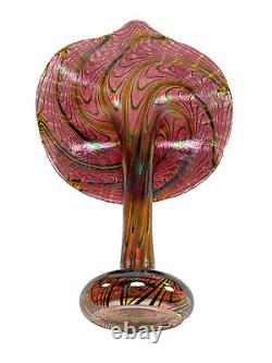 Signed Robert Held Art Glass, Iridized Pink Peacock Feather Jack In The Pulpit