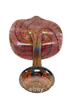 Signed Robert Held Art Glass, Iridized Pink Peacock Feather Jack In The Pulpit