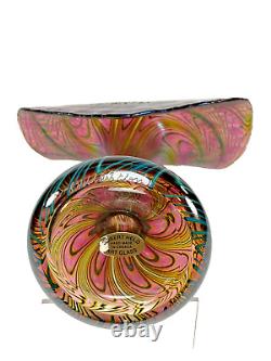 Signed Robert Held Art Glass, Iridized Pink Peacock Feather Jack In The Pulpit