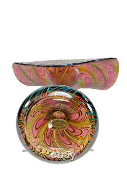 Signed Robert Held Art Glass, Iridized Pink Peacock Feather Jack In The Pulpit
