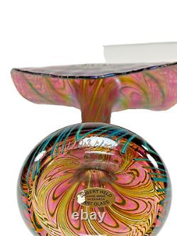 Signed Robert Held Art Glass, Iridized Pink Peacock Feather Jack In The Pulpit