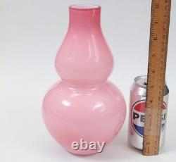 Signed Studio Art Glass 9.75 Vase Cased Pink Double Gourd Chinese Shape
