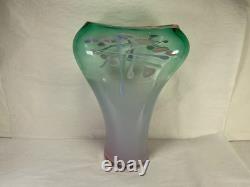 Signed Studio Art Glass Vase 13 3/8 in Mint Green Lavender Pink Gradient