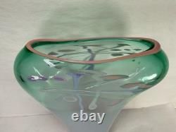 Signed Studio Art Glass Vase 13 3/8 in Mint Green Lavender Pink Gradient