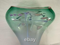 Signed Studio Art Glass Vase 13 3/8 in Mint Green Lavender Pink Gradient