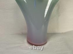 Signed Studio Art Glass Vase 13 3/8 in Mint Green Lavender Pink Gradient
