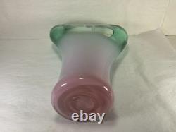 Signed Studio Art Glass Vase 13 3/8 in Mint Green Lavender Pink Gradient