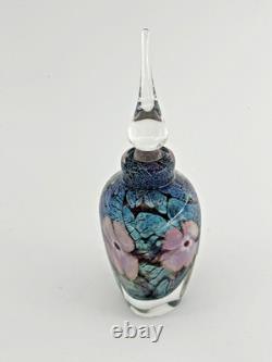 Signed Vandermark Studio Art Glass Perfume Bottle Floral Blue Pink 6