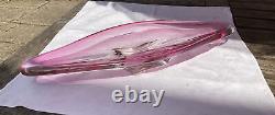 Signed Vintage Val St Lambert Pink Crystal Art Glass Centrepiece Bowl Dish Retro