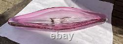 Signed Vintage Val St Lambert Pink Crystal Art Glass Centrepiece Bowl Dish Retro