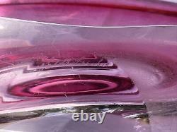 Signed Vintage Val St Lambert Pink Crystal Art Glass Centrepiece Bowl Dish Retro