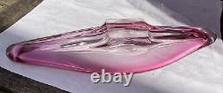 Signed Vintage Val St Lambert Pink Crystal Art Glass Centrepiece Bowl Dish Retro