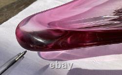 Signed Vintage Val St Lambert Pink Crystal Art Glass Centrepiece Bowl Dish Retro