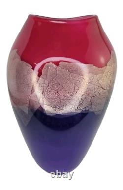 Sigwarth Art Glass Studio Silver Leaf Pink Purple Abstract Vase Hand Blown