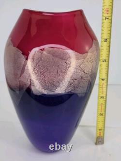 Sigwarth Art Glass Studio Silver Leaf Pink Purple Abstract Vase Hand Blown