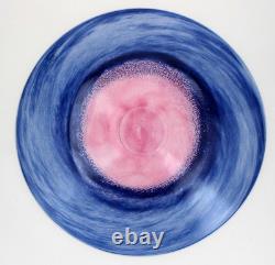 Skruf Annette Krahmer LARGE SCANDINAVIAN ART GLASS CHARGER Pink & Blue 41cm
