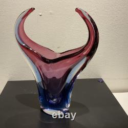 Sommerso Art Glass Vase Blue Pink Flared Murano Style Flavio Poli Inspired 7x8 Sommerso Art Glass Vase Blue Pink Flared Murano Style Flavio Poli Inspired 7x8