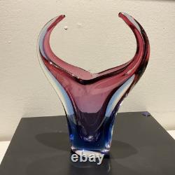 Sommerso Art Glass Vase Blue Pink Flared Murano Style Flavio Poli Inspired 7x8