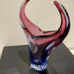 Sommerso Art Glass Vase Blue Pink Flared Murano Style Flavio Poli Inspired 7x8