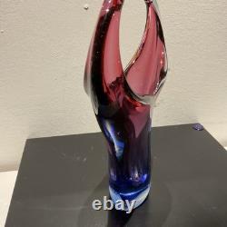 Sommerso Art Glass Vase Blue Pink Flared Murano Style Flavio Poli Inspired 7x8